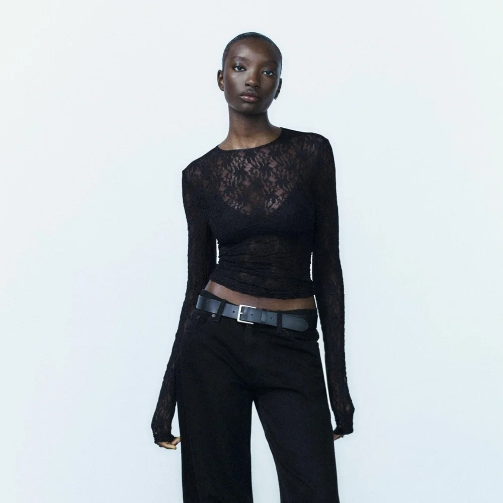 Zara sheer lace long sleeve top - Picture 3 of 8